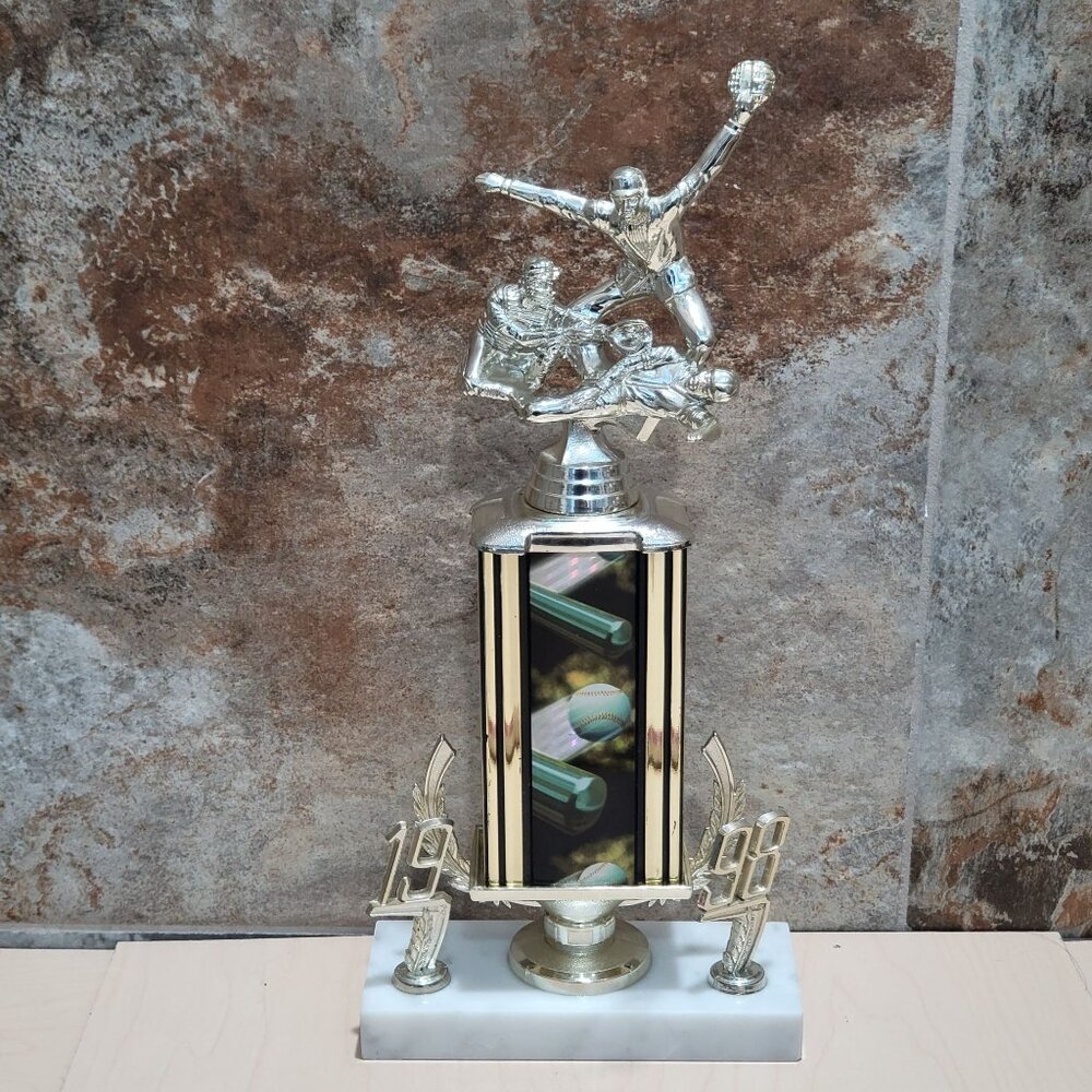 Vintage Mega Baseball Action Play Trophy 1998 Sports Award Marble Base